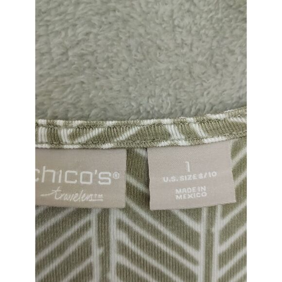 Chicos Travelers Top Sz 1 / M Slinky Liquid Knit Sleeveless Drape Green Beige - Picture 6 of 9